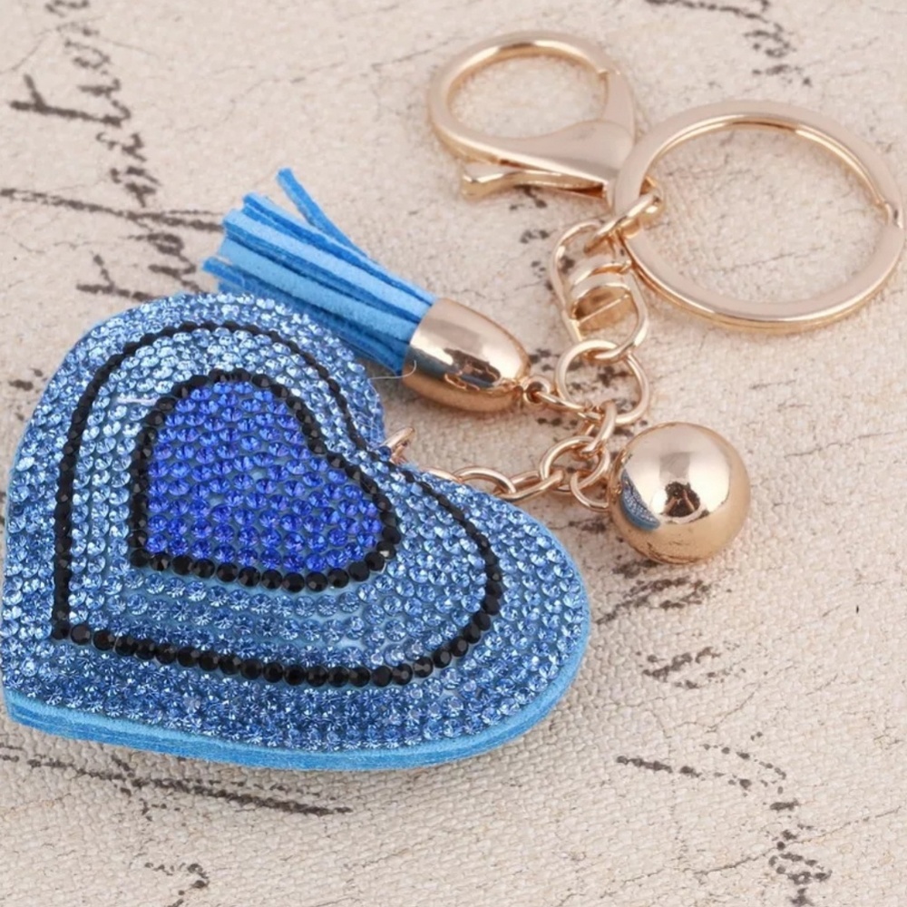 Puffed Rhinestone Heart Purse Charm Keychain